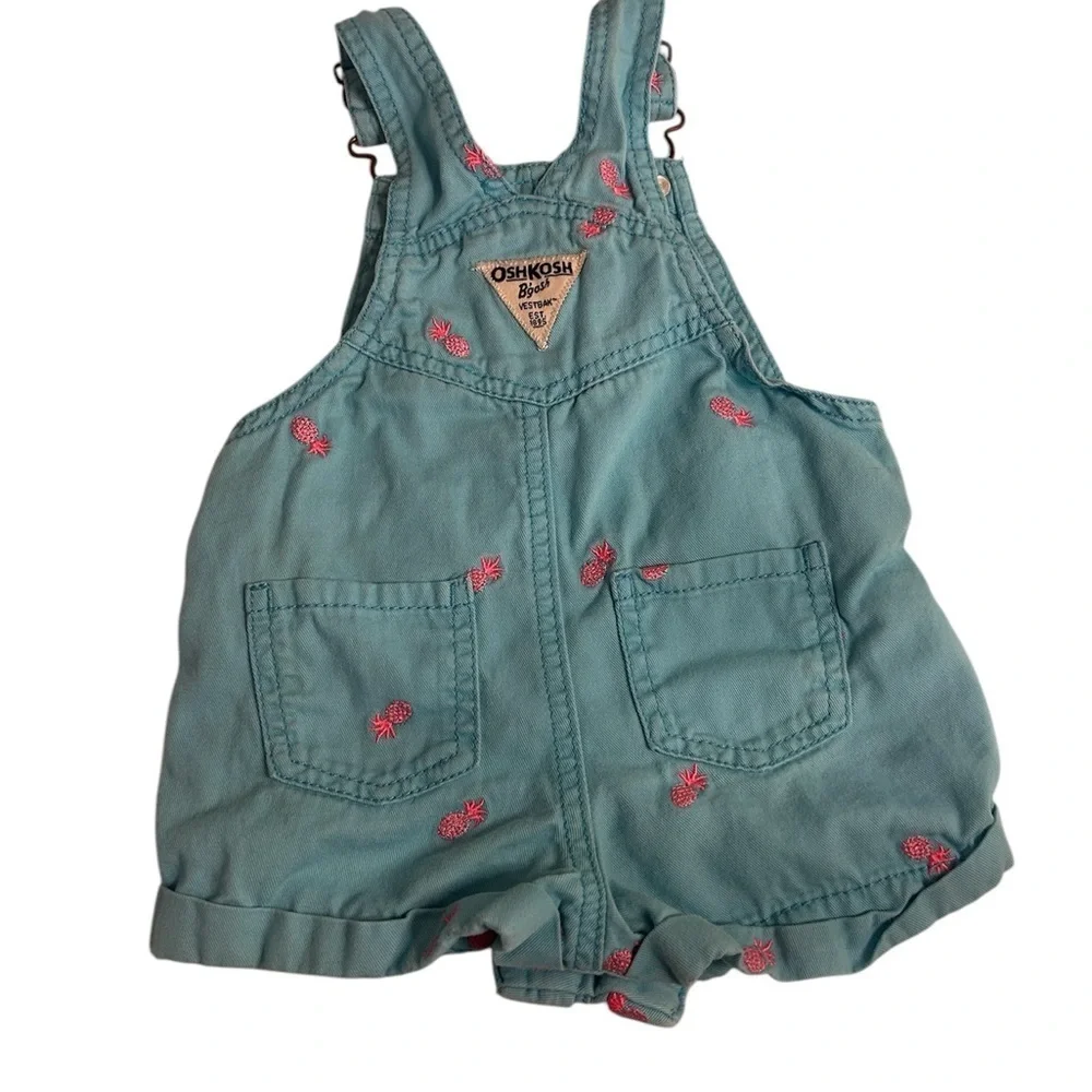 OshKosh B'gosh Kids Blue Overalls with Pink pineapples, size 12 months